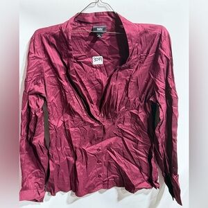 #3049-Elegant Burgundy Button-Up Blouse